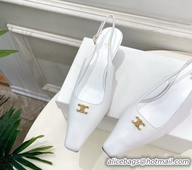 Discount Celine Alma Triomphe Slingback Pumps White Calfskin Leather 60MM 6051107 White