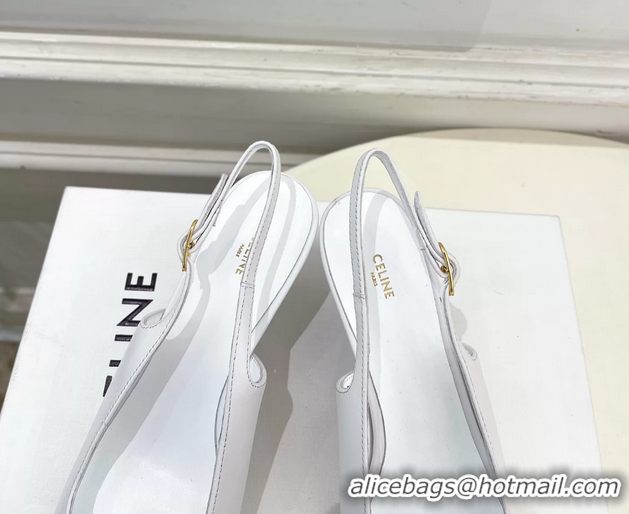 Discount Celine Alma Triomphe Slingback Pumps White Calfskin Leather 60MM 6051107 White