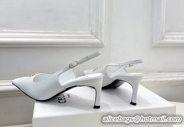 Discount Celine Alma Triomphe Slingback Pumps White Calfskin Leather 60MM 6051107 White