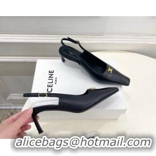 Durable Celine Alma Triomphe Slingback Pumps Black Calfskin Leather 60MM 6051107 Black