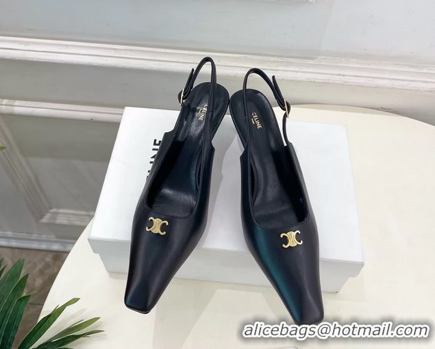 Durable Celine Alma Triomphe Slingback Pumps Black Calfskin Leather 60MM 6051107 Black