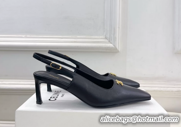 Durable Celine Alma Triomphe Slingback Pumps Black Calfskin Leather 60MM 6051107 Black