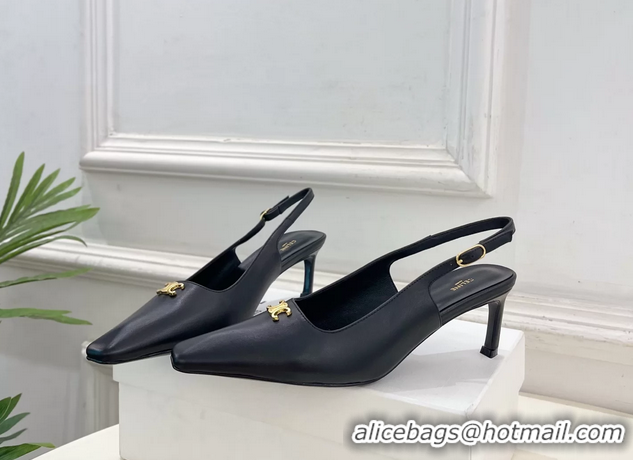 Durable Celine Alma Triomphe Slingback Pumps Black Calfskin Leather 60MM 6051107 Black