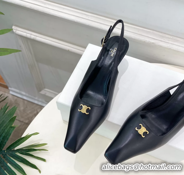Durable Celine Alma Triomphe Slingback Pumps Black Calfskin Leather 60MM 6051107 Black