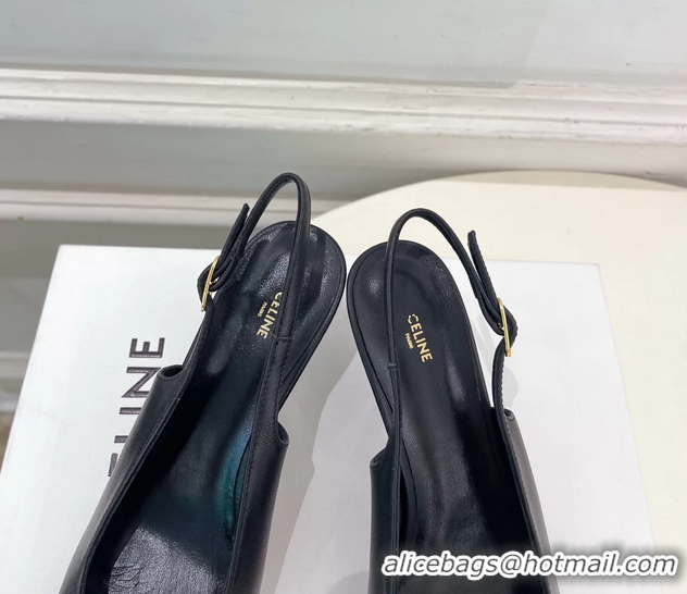 Durable Celine Alma Triomphe Slingback Pumps Black Calfskin Leather 60MM 6051107 Black