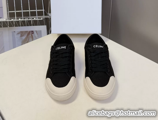 Buy Discount Celine Alan Triomphe Canvas Sneakers 6051108 Black