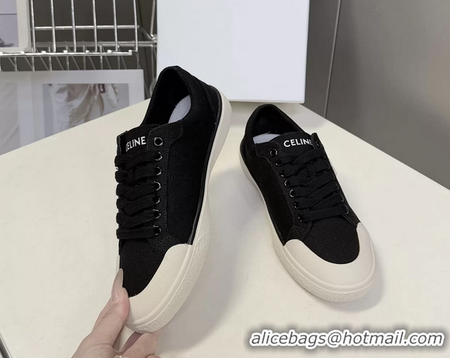 Buy Discount Celine Alan Triomphe Canvas Sneakers 6051108 Black