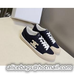 Original Cheap Celine Alan Triomphe Canvas Sneakers 6051108 Navy Blue