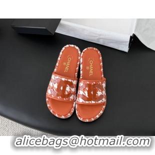 Low Price Chanel CC Logo Tweed Raffia Flat Slides Sandals Shoes 6051109 Orange White