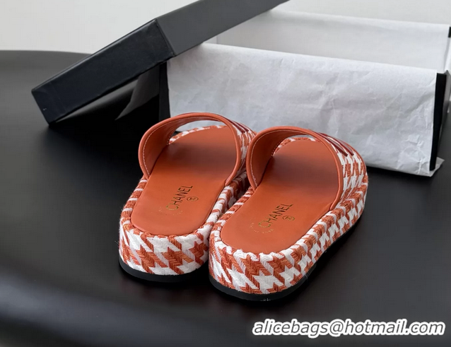 Low Price Chanel CC Logo Tweed Raffia Flat Slides Sandals Shoes 6051109 Orange White