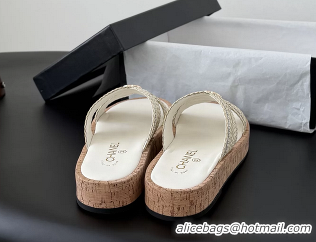Good Looking Chanel CC White Raffia Flat Slides Sandals Shoes 6051205