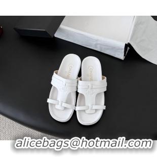 Grade Quality Chanel CC Logo White Calfskin Leather Flat Mules Slides Sandals Shoes 6051206