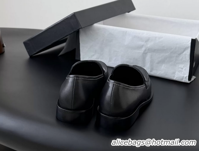 Top Grade Chanel CC Logo Black Calfskin Leather Flat Loafers Shoes 6051206