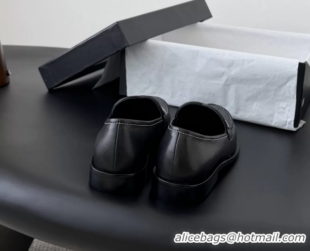 Top Grade Chanel CC Logo Black Calfskin Leather Flat Loafers Shoes 6051206