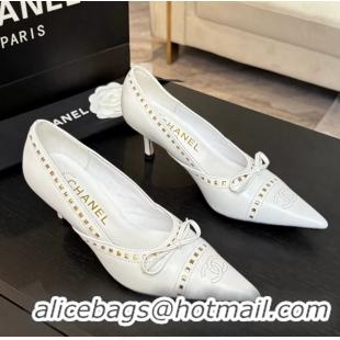 Unique Style Chanel CC Logo Bow White Leather Pumps 65MM 6051209