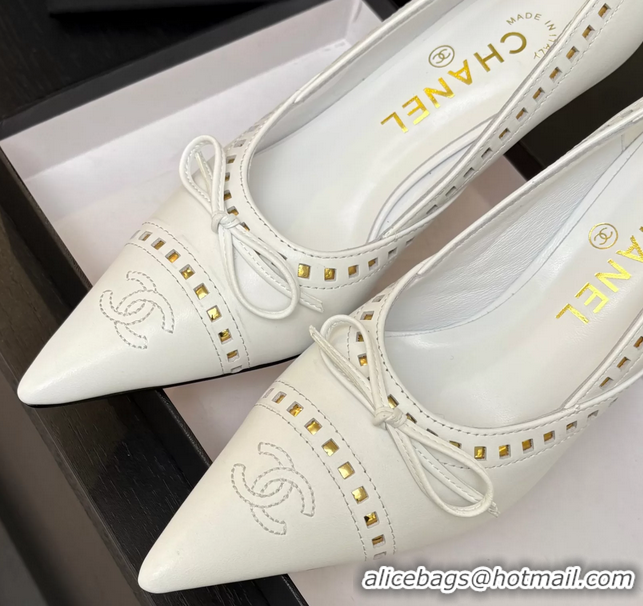 Unique Style Chanel CC Logo Bow White Leather Pumps 65MM 6051209