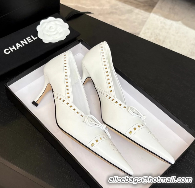 Unique Style Chanel CC Logo Bow White Leather Pumps 65MM 6051209