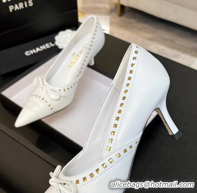 Unique Style Chanel CC Logo Bow White Leather Pumps 65MM 6051209