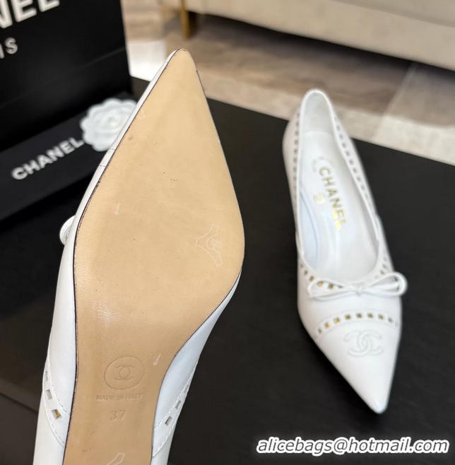 Unique Style Chanel CC Logo Bow White Leather Pumps 65MM 6051209