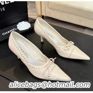 Chanel CC Logo Bow Off White Leather Pumps 65MM 6051209