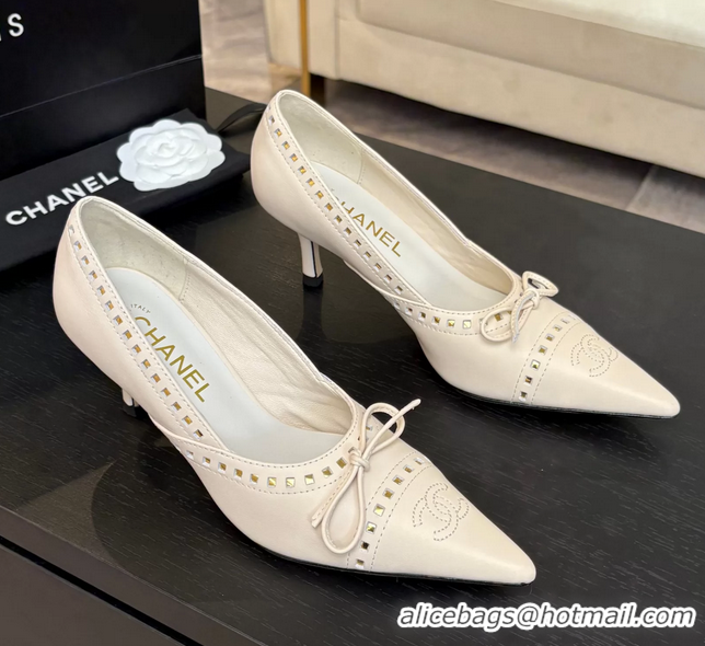 Chanel CC Logo Bow Off White Leather Pumps 65MM 6051209