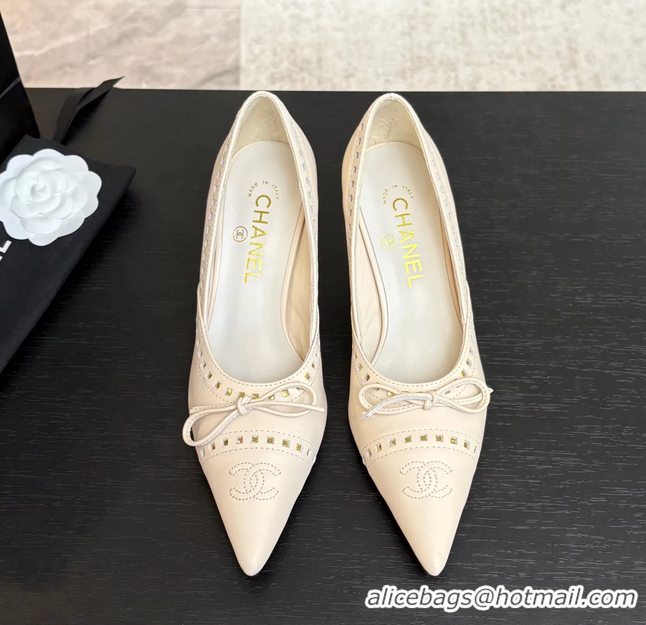 Chanel CC Logo Bow Off White Leather Pumps 65MM 6051209