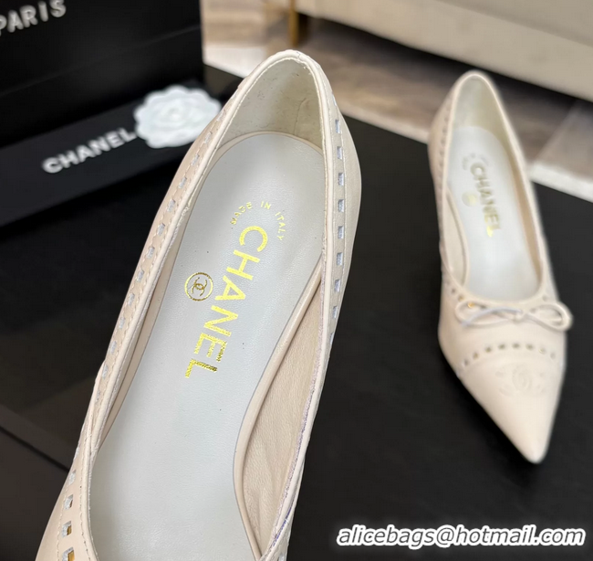 Chanel CC Logo Bow Off White Leather Pumps 65MM 6051209