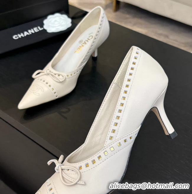 Chanel CC Logo Bow Off White Leather Pumps 65MM 6051209
