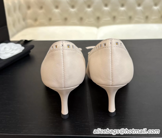 Chanel CC Logo Bow Off White Leather Pumps 65MM 6051209