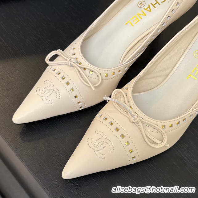 Chanel CC Logo Bow Off White Leather Pumps 65MM 6051209