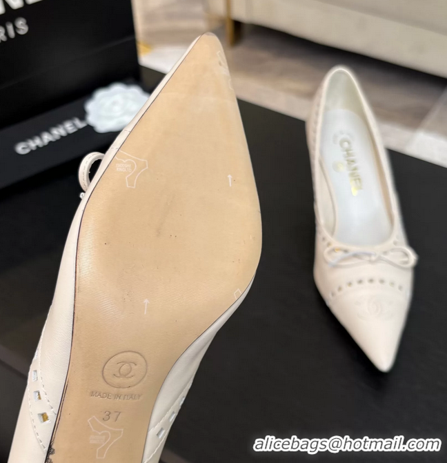 Chanel CC Logo Bow Off White Leather Pumps 65MM 6051209