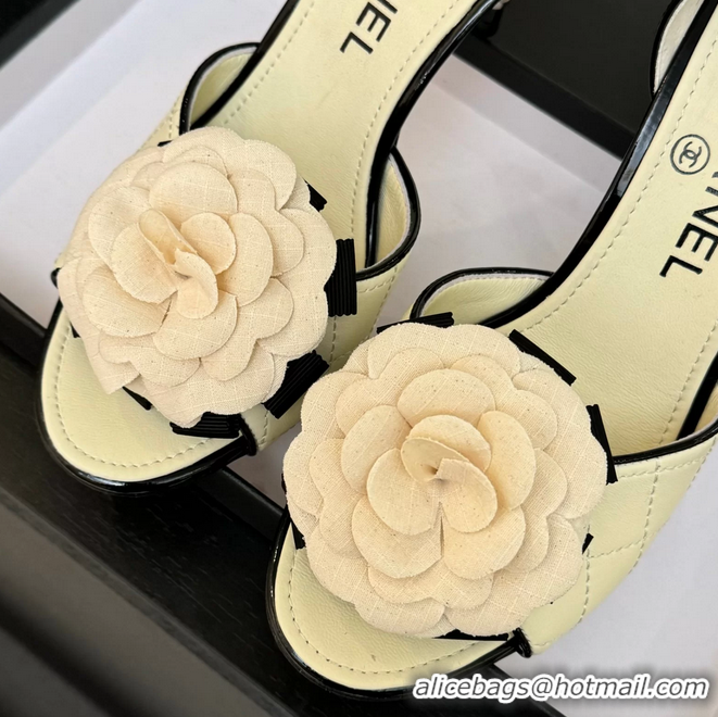 Low Price Chanel Camellia Flower High Heeled Sandals White Quilted and Black Patent Leather 6051210