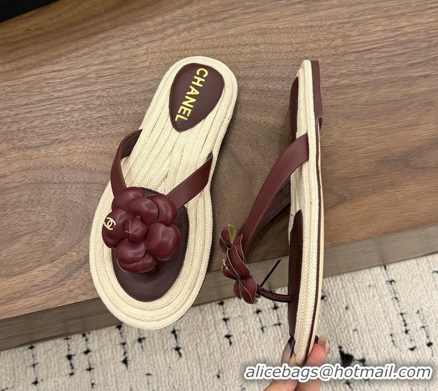 Lowest Cost Chanel Leather Camellia Flower Terry Cloth Espadrille Slip Flops Thong Sandals Shoes Red 6051303
