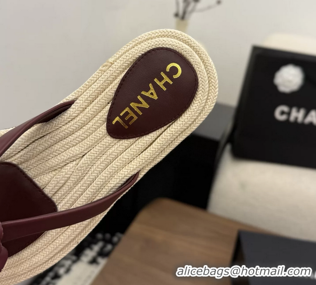 Lowest Cost Chanel Leather Camellia Flower Terry Cloth Espadrille Slip Flops Thong Sandals Shoes Red 6051303