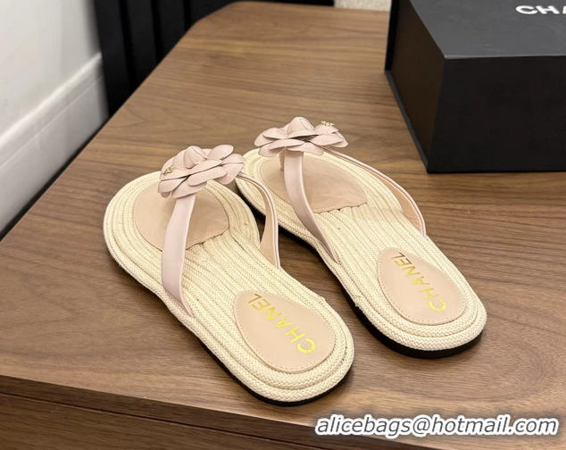 Lowest Price Chanel Leather Camellia Flower Terry Cloth Espadrille Slip Flops Thong Sandals Shoes Pink 6051303