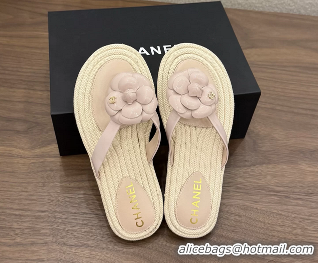 Lowest Price Chanel Leather Camellia Flower Terry Cloth Espadrille Slip Flops Thong Sandals Shoes Pink 6051303