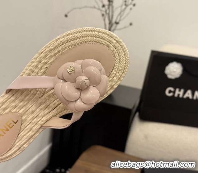 Lowest Price Chanel Leather Camellia Flower Terry Cloth Espadrille Slip Flops Thong Sandals Shoes Pink 6051303