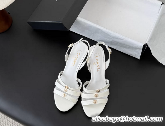 Buy Discount Chanel White Leather High Heeled Slingback Sandals Shoes 75MM 6051309