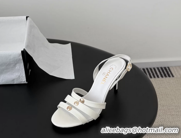 Buy Discount Chanel White Leather High Heeled Slingback Sandals Shoes 75MM 6051309