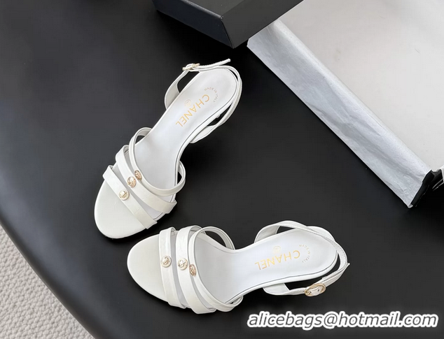 Buy Discount Chanel White Leather High Heeled Slingback Sandals Shoes 75MM 6051309