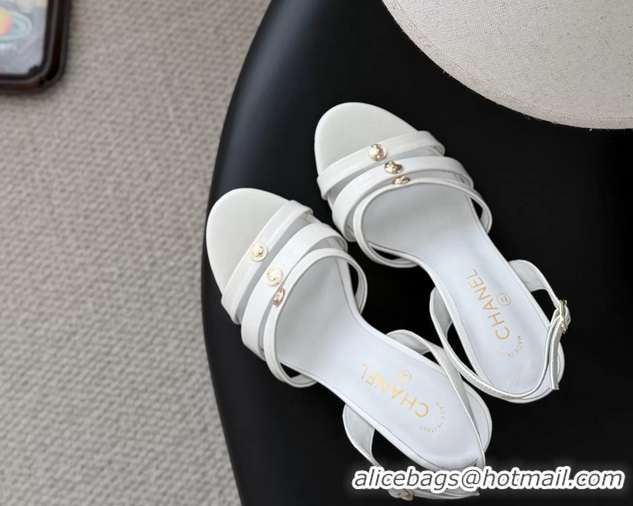 Buy Discount Chanel White Leather High Heeled Slingback Sandals Shoes 75MM 6051309