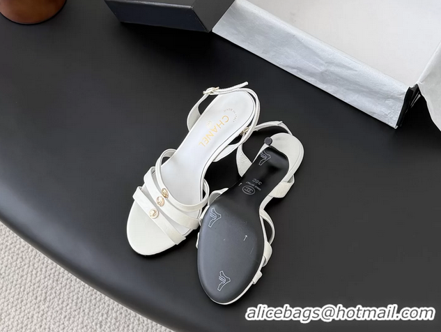 Buy Discount Chanel White Leather High Heeled Slingback Sandals Shoes 75MM 6051309