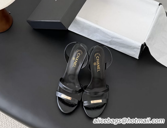 Purchase Chanel Black Leather High Heeled Slingback Sandals Shoes 75MM 6051311