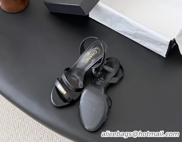 Purchase Chanel Black Leather High Heeled Slingback Sandals Shoes 75MM 6051311