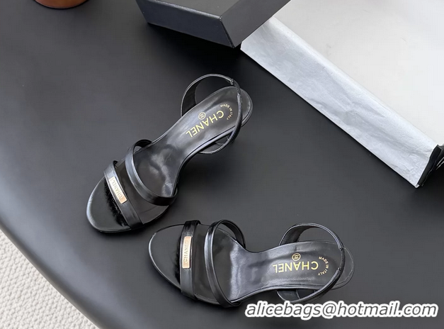 Purchase Chanel Black Leather High Heeled Slingback Sandals Shoes 75MM 6051311