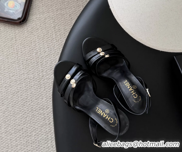 Unique Discount Chanel Black Leather High Heeled Slingback Sandals Shoes 75MM 6051312