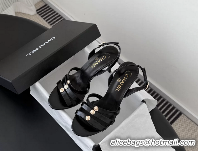 Unique Discount Chanel Black Leather High Heeled Slingback Sandals Shoes 75MM 6051312