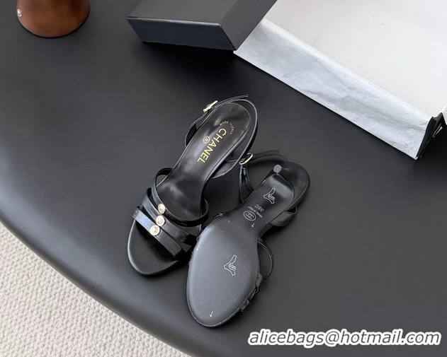 Unique Discount Chanel Black Leather High Heeled Slingback Sandals Shoes 75MM 6051312