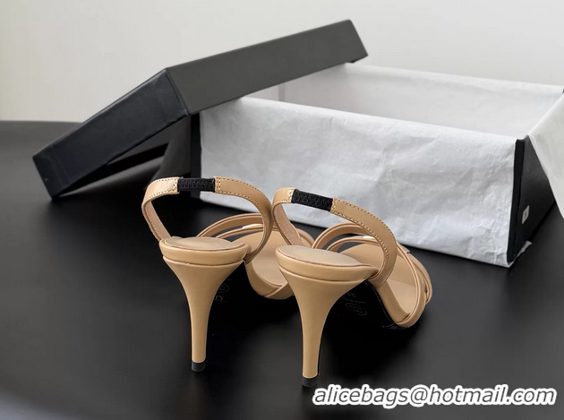 Stylish Chanel Beige Leather High Heeled Slingback Sandals Shoes 75MM 6051313
