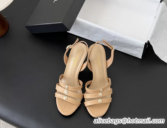 Sophisticated Chanel Beige Leather High Heeled Slingback Sandals Shoes 75MM 6051314